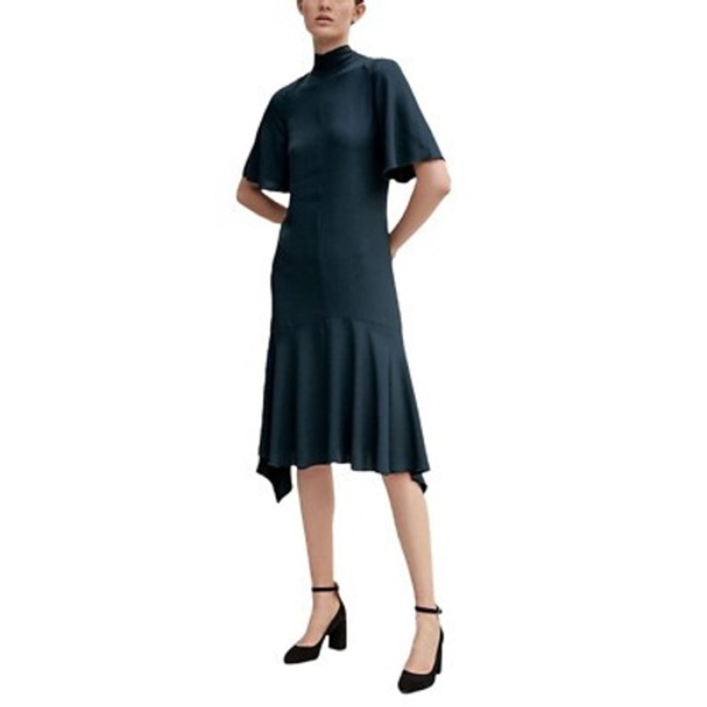 Lewit Green Cady Tie Back Neck Flutter Sleeve Handkerchief Hem Dress Size 0